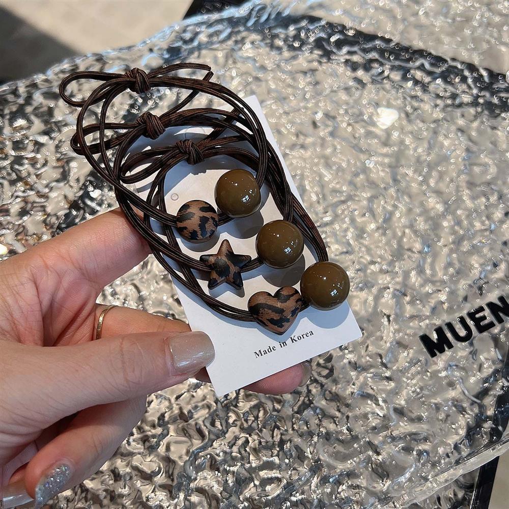 气质秋冬高级豹纹珍珠圈韩