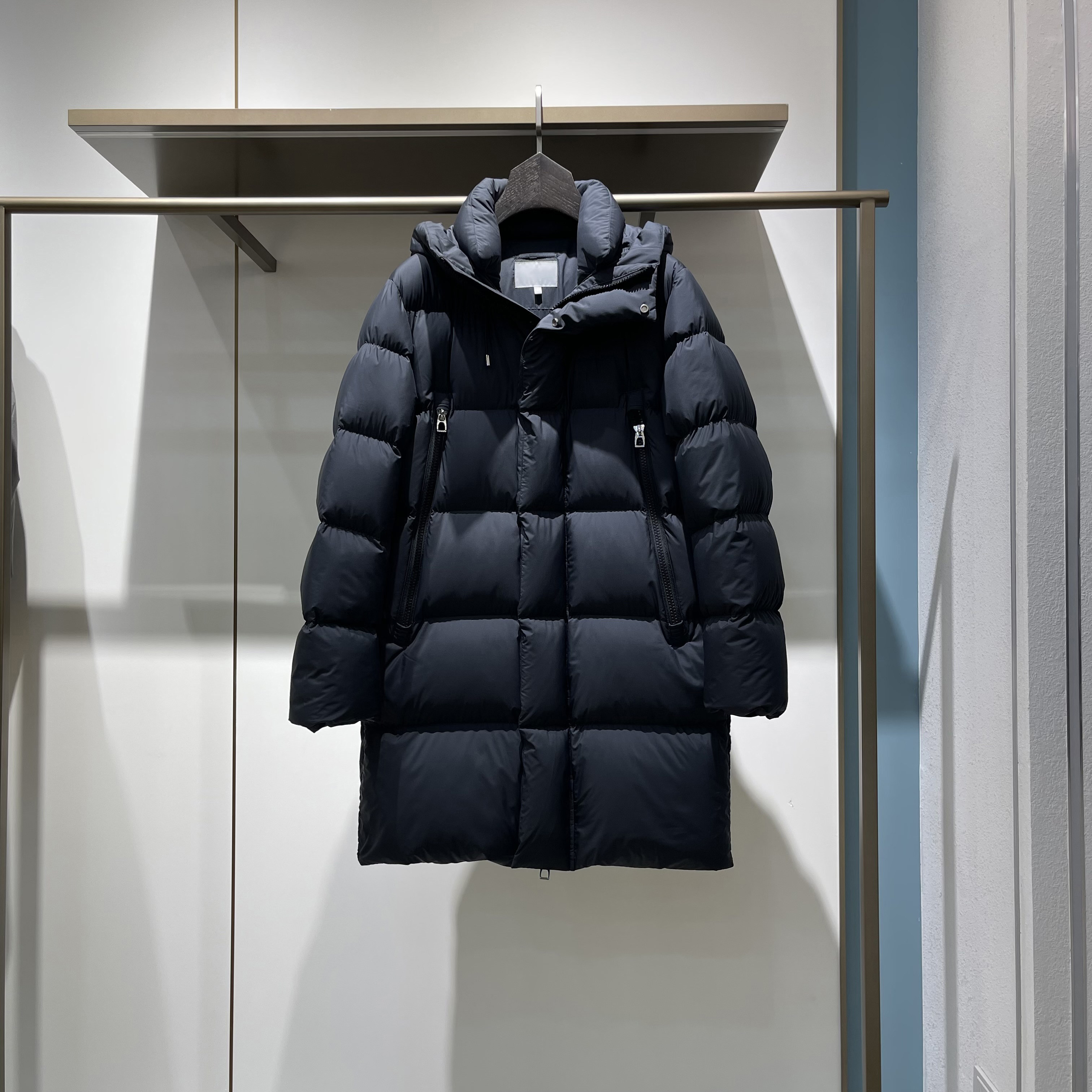 商务新日常鹅绒连帽中长羽绒服