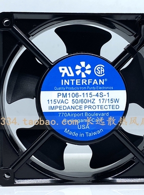 日本全新Interfan PM106-115-4S-1 115VAC 17/15W 12038风机 风扇
