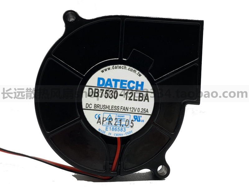 DB7530-12LBA鼓风机 7.5cm 7530 DATECH 12V 0.25A双轴承涡轮风扇
