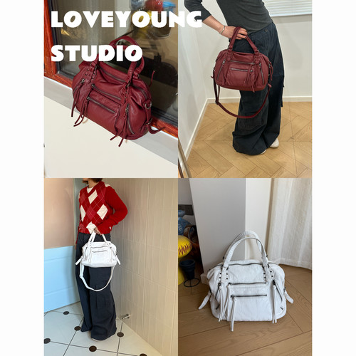 loveyoung复古酒渍机车托特包