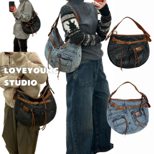 饰牛仔腋下单肩包 新复古vintage皮带装 loveyoung原创 时髦解构