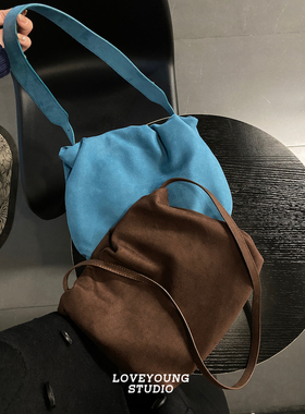loveyoung 秋冬限定云朵包～ 绝美湖蓝色麂皮绒单肩腋下包 可斜挎