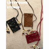 loveyoung 复古vintage手编油蜡绳钉珠麂皮绒手机包