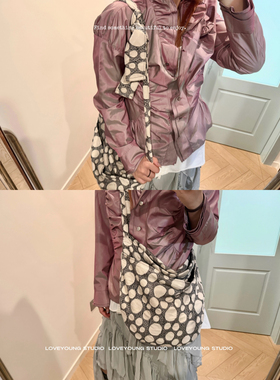 loveyoung原创“波点泡泡”限定日系灰色长肩带千禧微亚感斜挎包