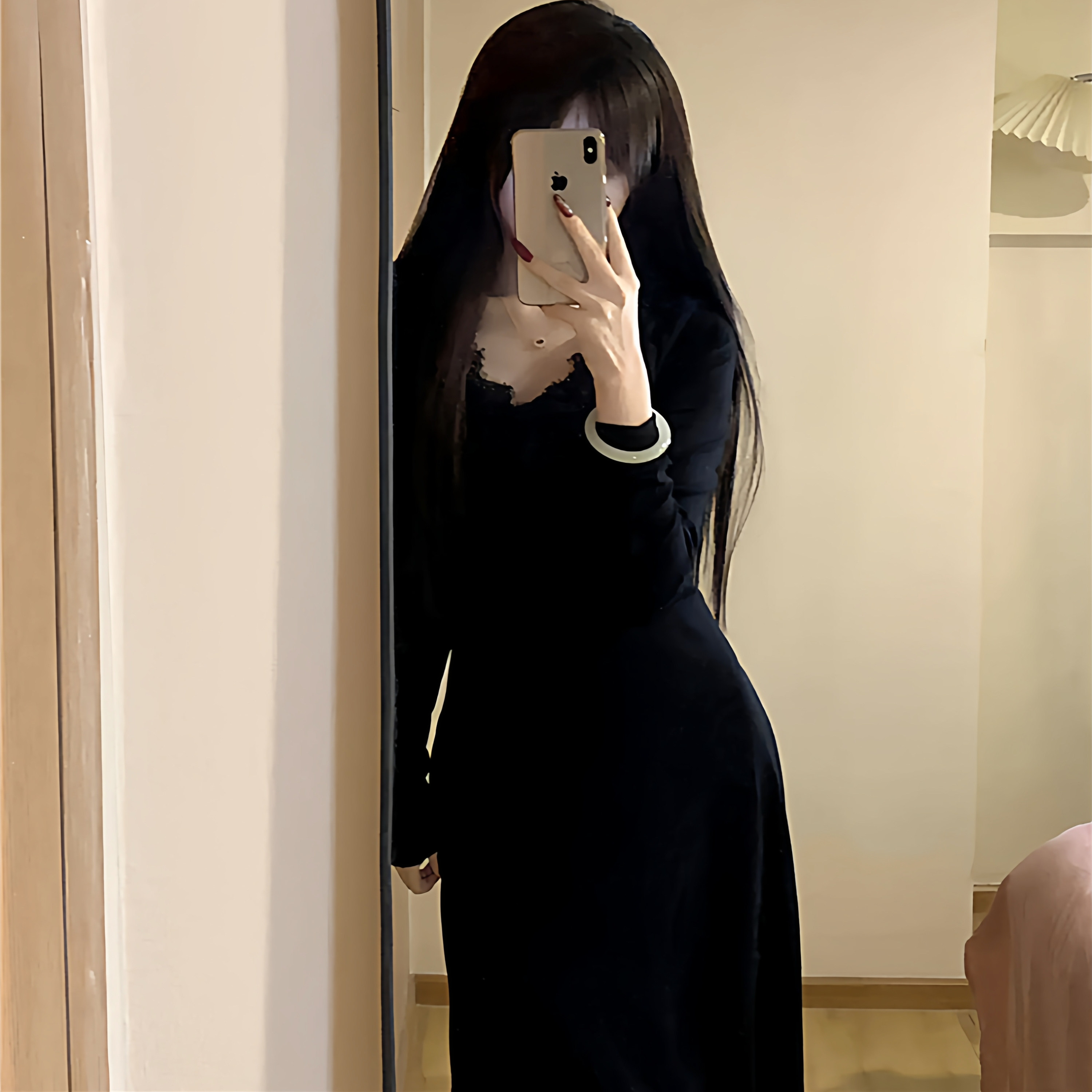 法式蕾丝v领黑色针织连衣裙子女连衣裙