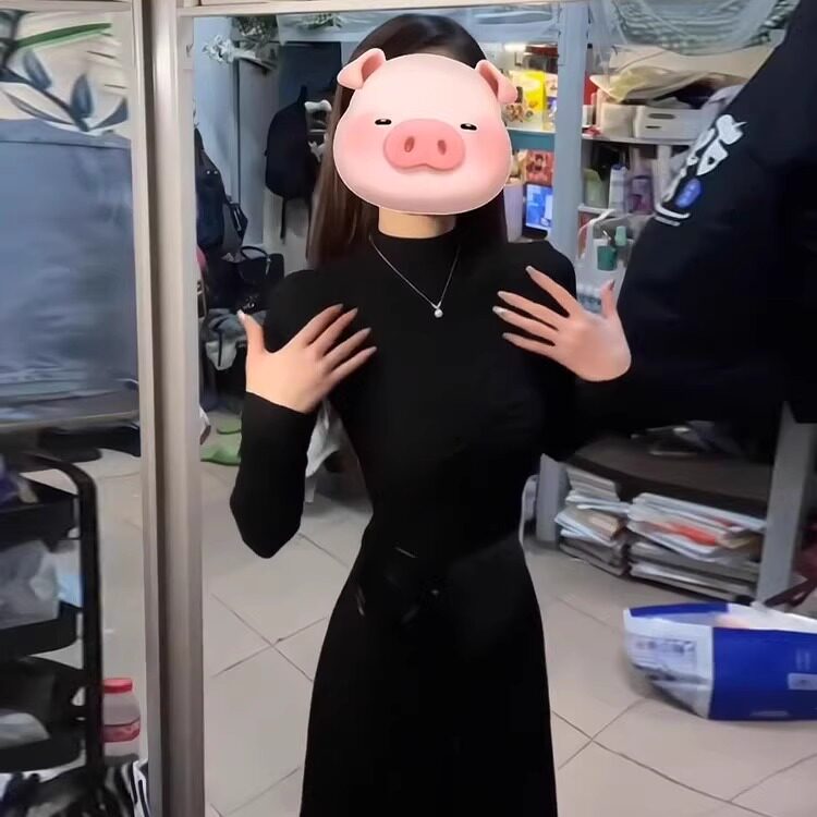 修身辣妹御姐风绑带黑色连衣裙子女秋冬2025新款内搭针织包臀长裙
