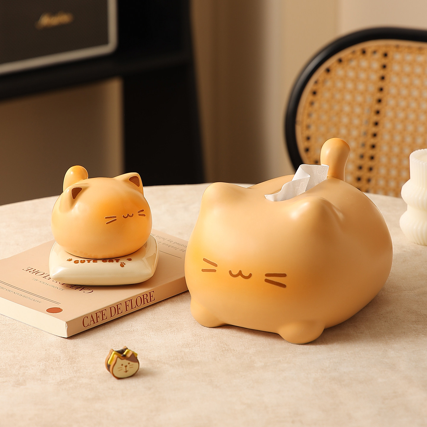 立体小猫纸巾盒陶瓷高档精致纸巾收纳盒家用抽纸盒可爱高颜值摆件,收纳整理,纸巾盒,淘宝优惠券,粉丝福利购,淘宝优惠卷