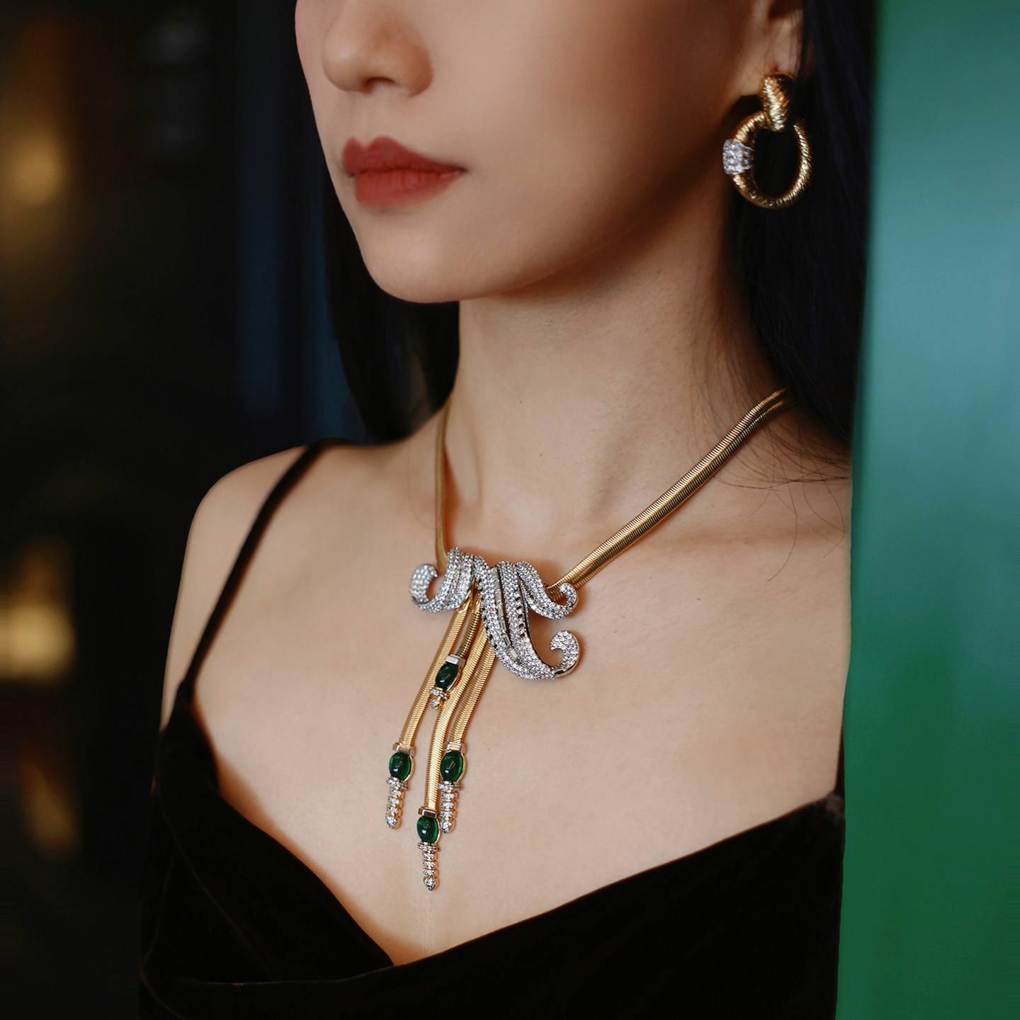 惊艳设计vintage流苏绿宝石项链