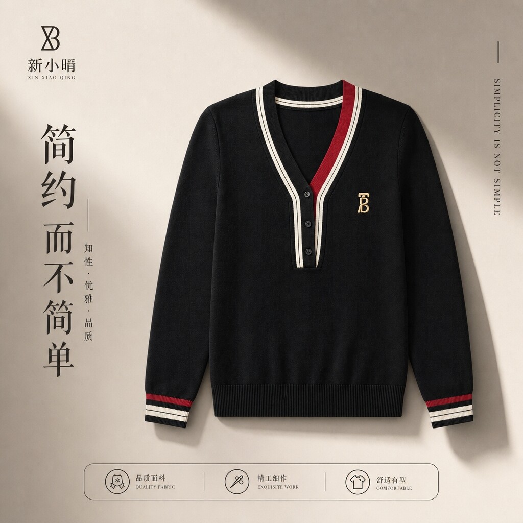 欧货新款拼色V领宽松显瘦减龄百搭气质针织衫女上衣