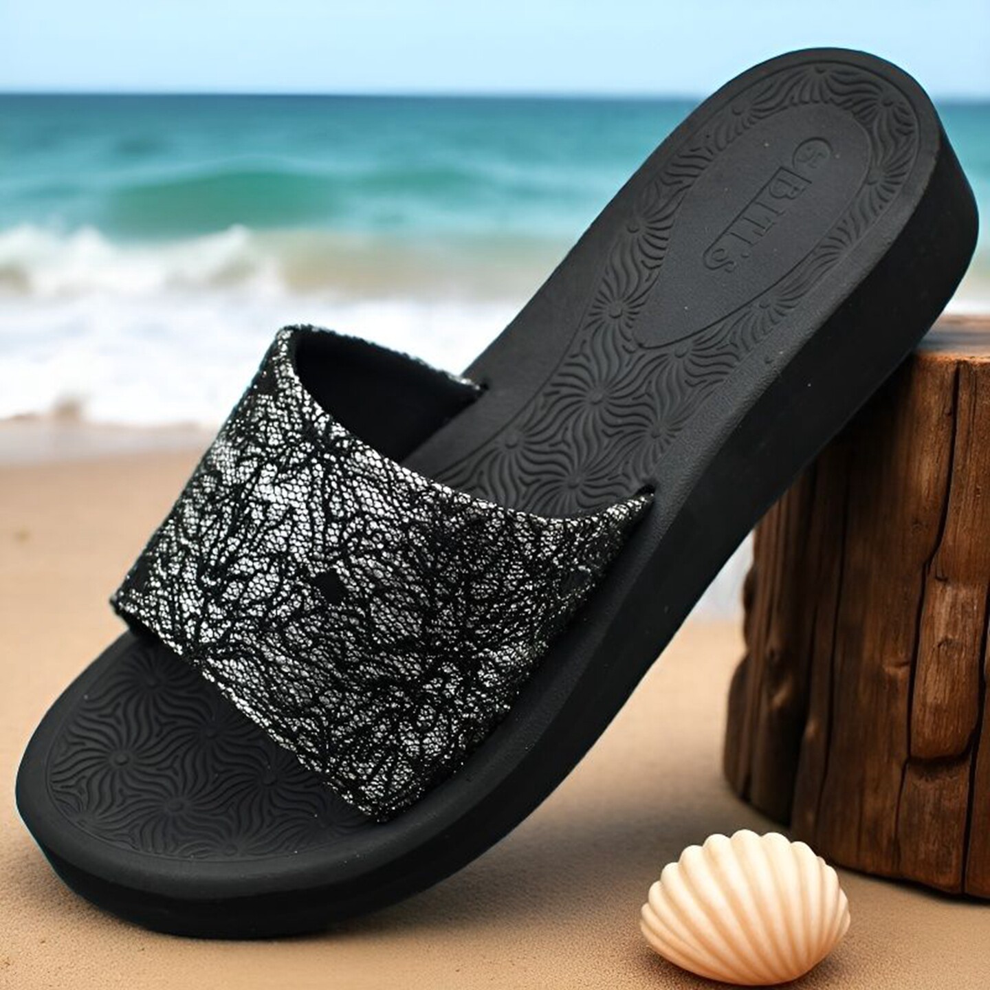 越南拖鞋平仙一字拖夏季女鞋轻便防滑软底亮片时尚洋气外穿沙滩鞋