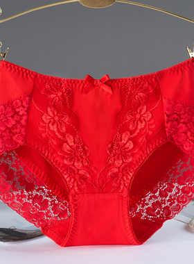 内裤女2025新款大红色本命年纯棉三角裤透气抗菌无痕大码蕾丝内裤