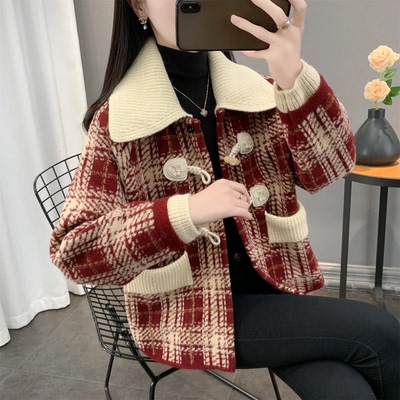 小香风格子短款外套女秋冬毛呢