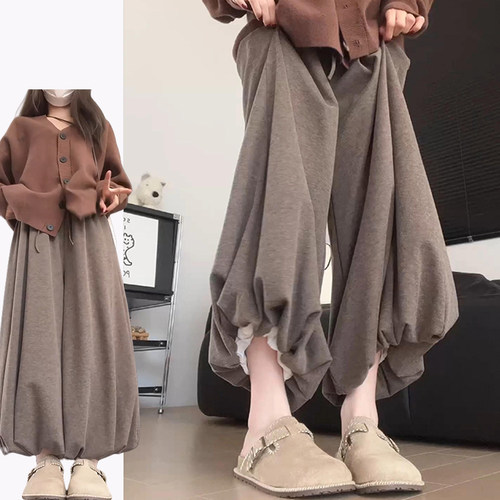 咖色慵懒风韩系糯米裙裤女秋冬2025新款减龄时尚针织软糯灯笼裙裤