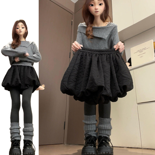 韩版显瘦黑色菱格灯笼短裤女秋冬2026新款梨形显瘦高腰休闲花苞裤