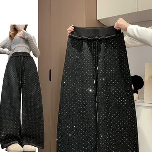 设计感显瘦闪闪星空裤女秋冬季2026新款加绒加厚垂感显瘦烫钻卫裤