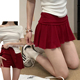 酒红色显白褶皱荷叶边短裙女夏季 慵懒感显瘦高腰休闲短裙 2025新款