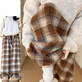 小个子加绒高腰直筒格子裤 咖色慵懒毛呢软糯休闲裤 女秋冬2025新款