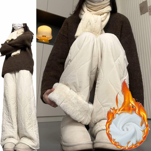 加绒加厚小个子显瘦直筒裤 米白色保暖防寒东北棉裤 女秋冬2025新款