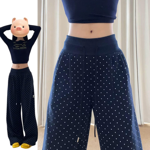 慵懒宽边显瘦阔腿裤女早秋2026新款高腰休闲松弛感百搭韩系波点裤