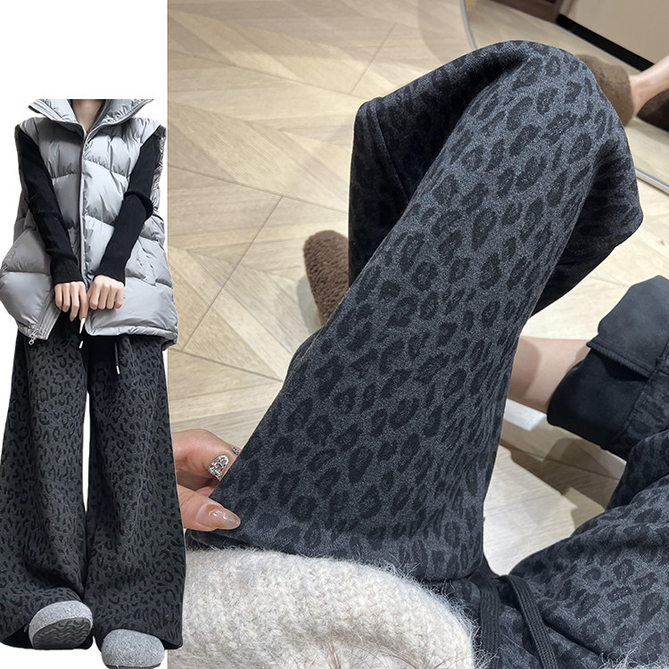 美式复古时尚加绒豹纹裤女秋冬2025新款慵懒风高腰垂感加厚阔腿裤,女装/女士精品,休闲裤,淘宝优惠券,粉丝福利购,淘宝优惠卷