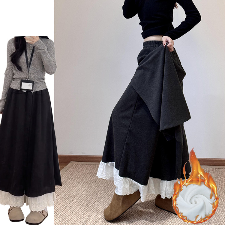 韩系设计感蕾丝花边裙裤女秋冬季2025新款慵懒风加绒高腰半身裙裤,女装/女士精品,休闲裤,淘宝优惠券,粉丝福利购,淘宝优惠卷