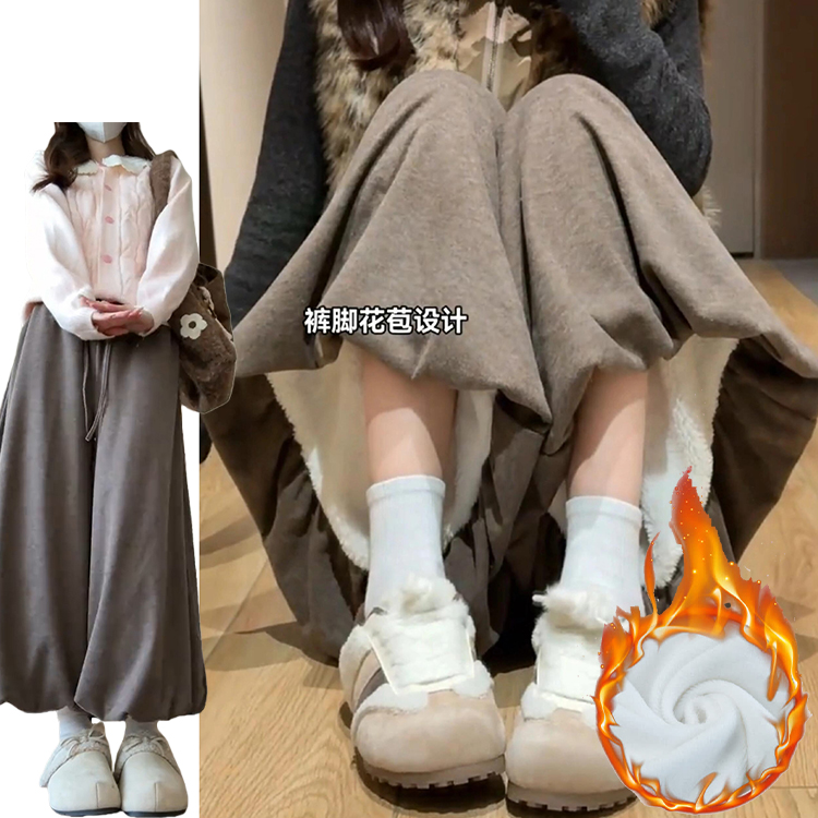 咖色氛围感加绒糯米裙裤女秋冬2025新款加厚保暖垂感显瘦花苞裙裤