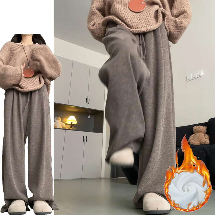 咖色慵懒风针织糯米裤女秋冬季2025新款松弛感加绒加厚保暖休闲裤