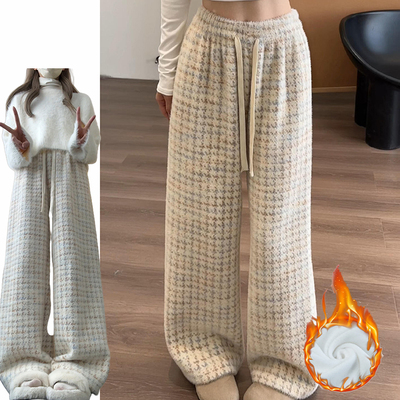 千鸟格休闲裤女秋冬2025新款加绒加厚保暖裤慵懒风宽松显瘦阔腿裤