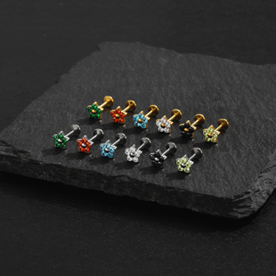 F136医用钛合金五瓣花耳骨钉防过敏耳钉内螺纹0.9牙耳蜗耳屏耳环