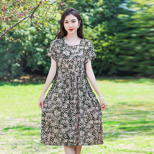 碎花纯棉绸连衣裙女40至50岁时尚 中年妈妈装 显瘦长裙子潮 夏季 新款
