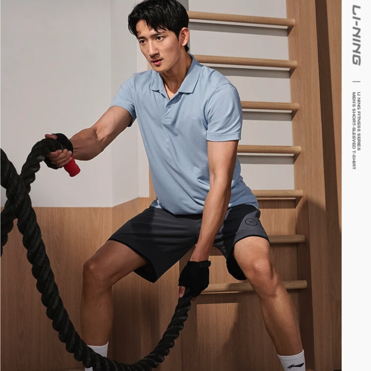L特价清仓 李宁APLT029-4男子短袖POLO衫健身立领纯色修身短袖