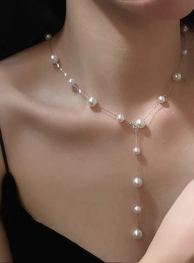 正品DR满天星珍珠项链女s925纯银轻奢小众感锁骨链毛衣链配饰礼物