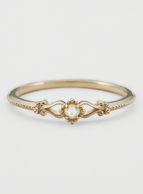 Ordi日系复古轻奢洛可可风S925银镀14K金百搭白钻戒指