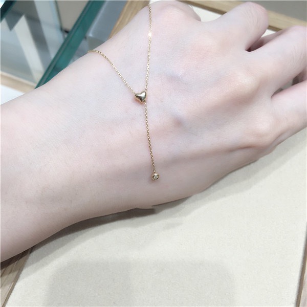 ordi轻奢立体爱心Y型镶钻项链s925镀14k金抽拉可调节项链