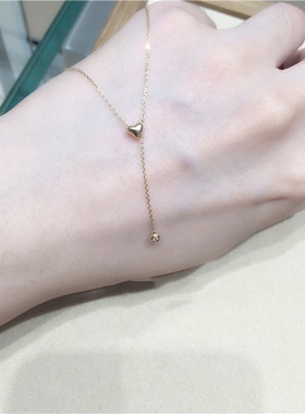 ordi轻奢立体爱心Y型镶钻项链s925镀14k金抽拉可调节项链