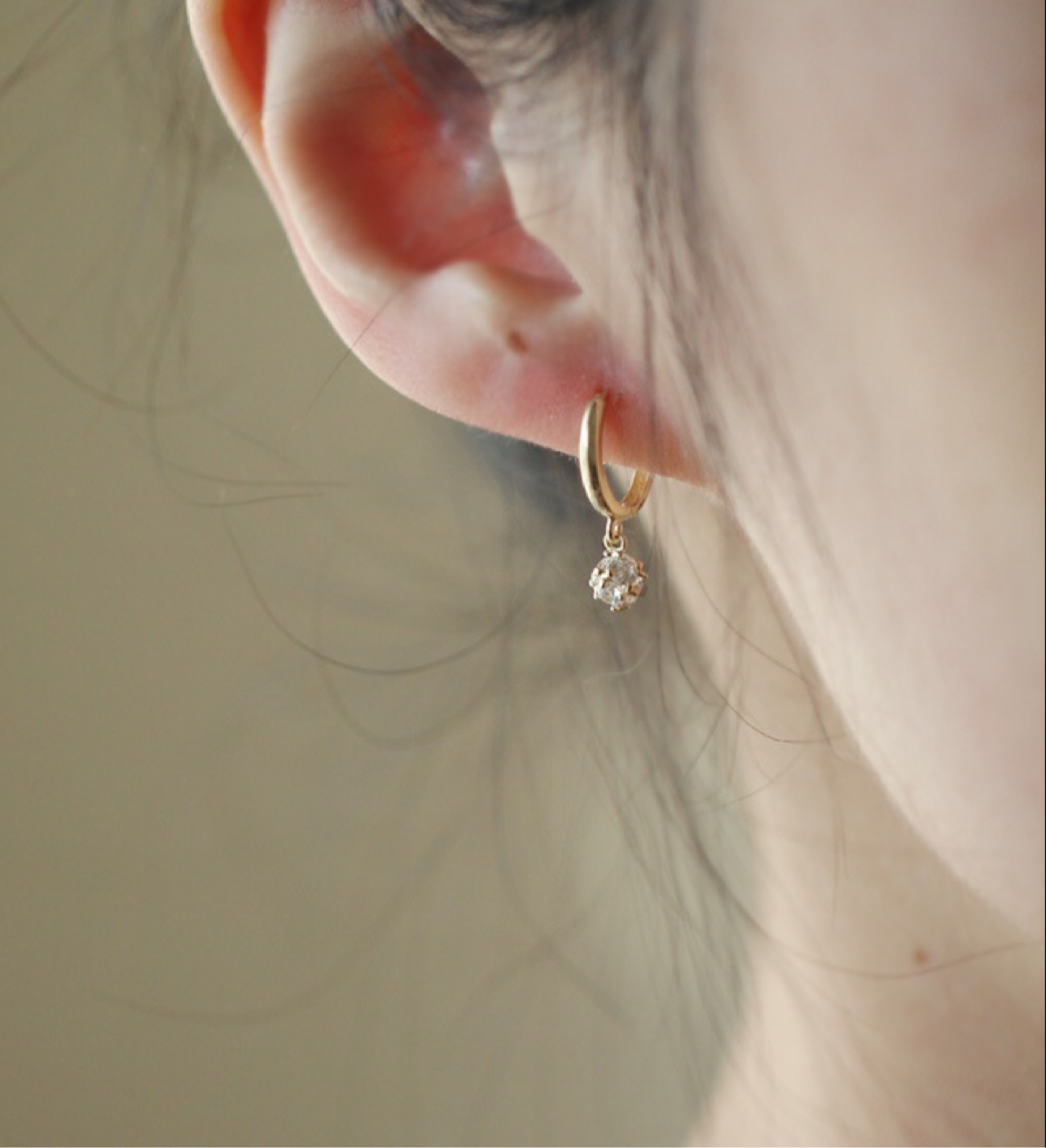 Ordi闪闪小球金耳圈锆石气质简约小耳环K金耳扣耳骨环