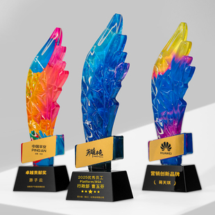 新款炫彩翅膀水晶奖杯定制高级感年会颁奖优秀员工销冠团队纪念品