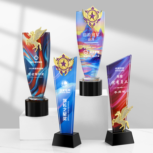 2026新款金马水晶奖杯定制金属五角星奖牌优秀员工销冠团队纪念品