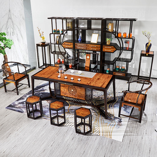 豪的 新中式实木茶桌大尺寸1.98米全实木茶台椅组合一体整装榫卯