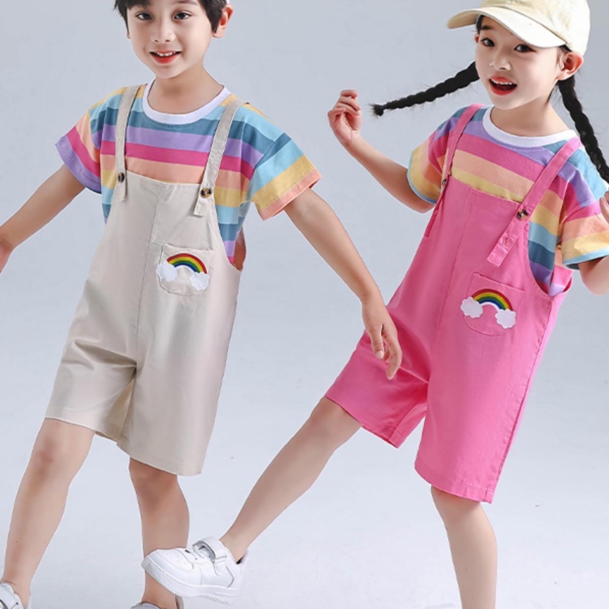 儿童啦啦队演出服中小学生背带裤爵士舞比赛服装班服学院风高中生