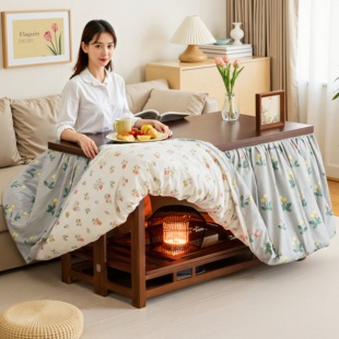 烤火桌子家用新款 炕桌取暖茶几餐桌 实木折叠长方形烤火架简易冬季