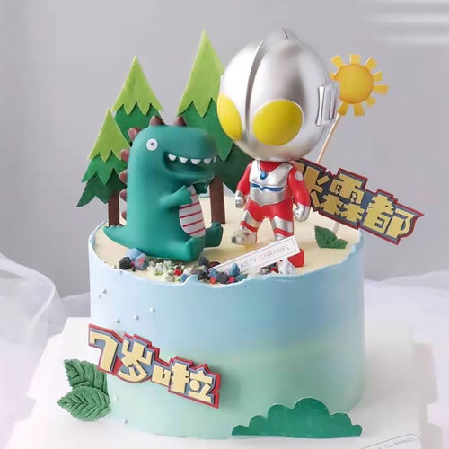网红奥特曼打怪兽恐龙生日蛋糕