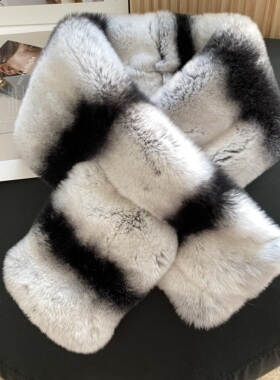 韩版真獭兔毛围巾秋冬季皮草围脖双面加厚保暖真毛领整皮交叉款