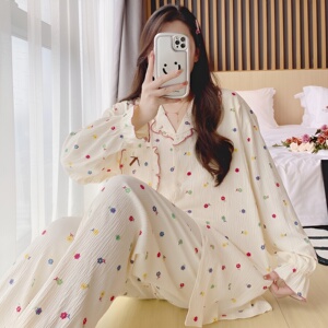 带胸垫月子服春秋纯棉产后哺乳期喂奶产妇春夏季孕妇睡衣免穿文胸