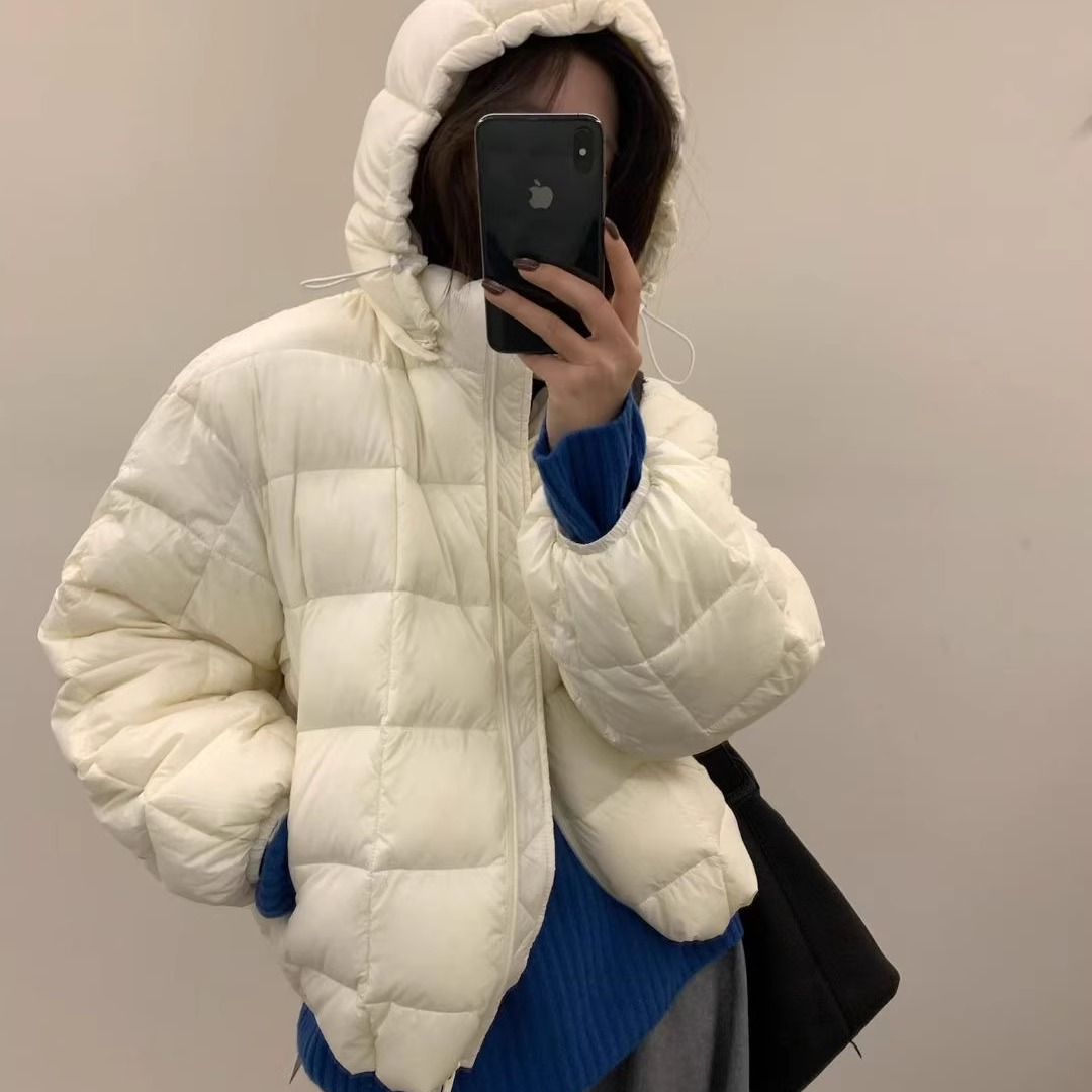 JSHOP波兰拉尼亚95白鸭绒！韩国格子压线帽子可拆卸羽绒服轻外套