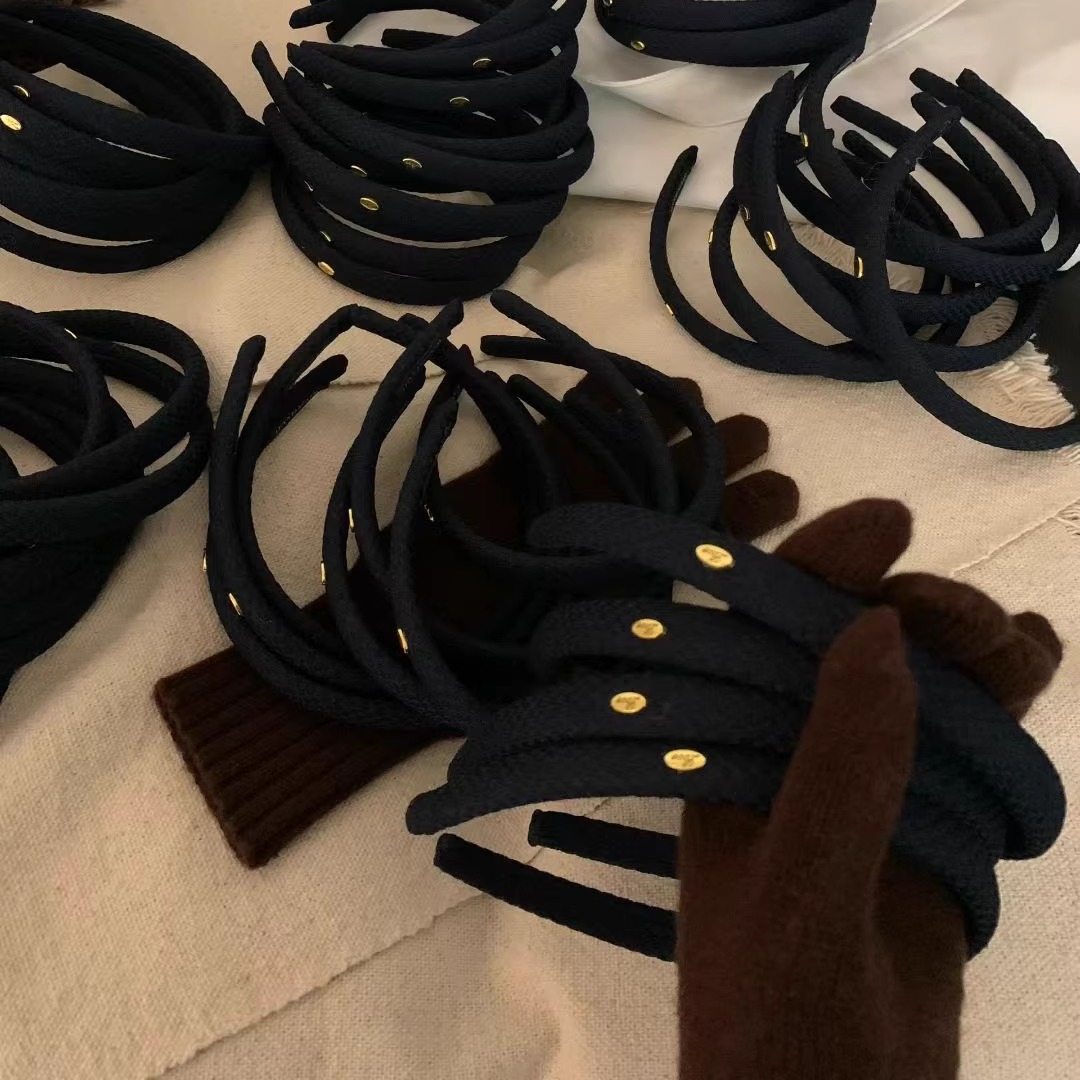 HAND MADE档口定制款~小金标肌理编制感高颅顶发箍秋冬配饰小发饰