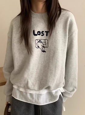 SELF SERVICE趣味沙发人LOST印花磨毛加绒套头卫衣韩国冬加厚绒衫