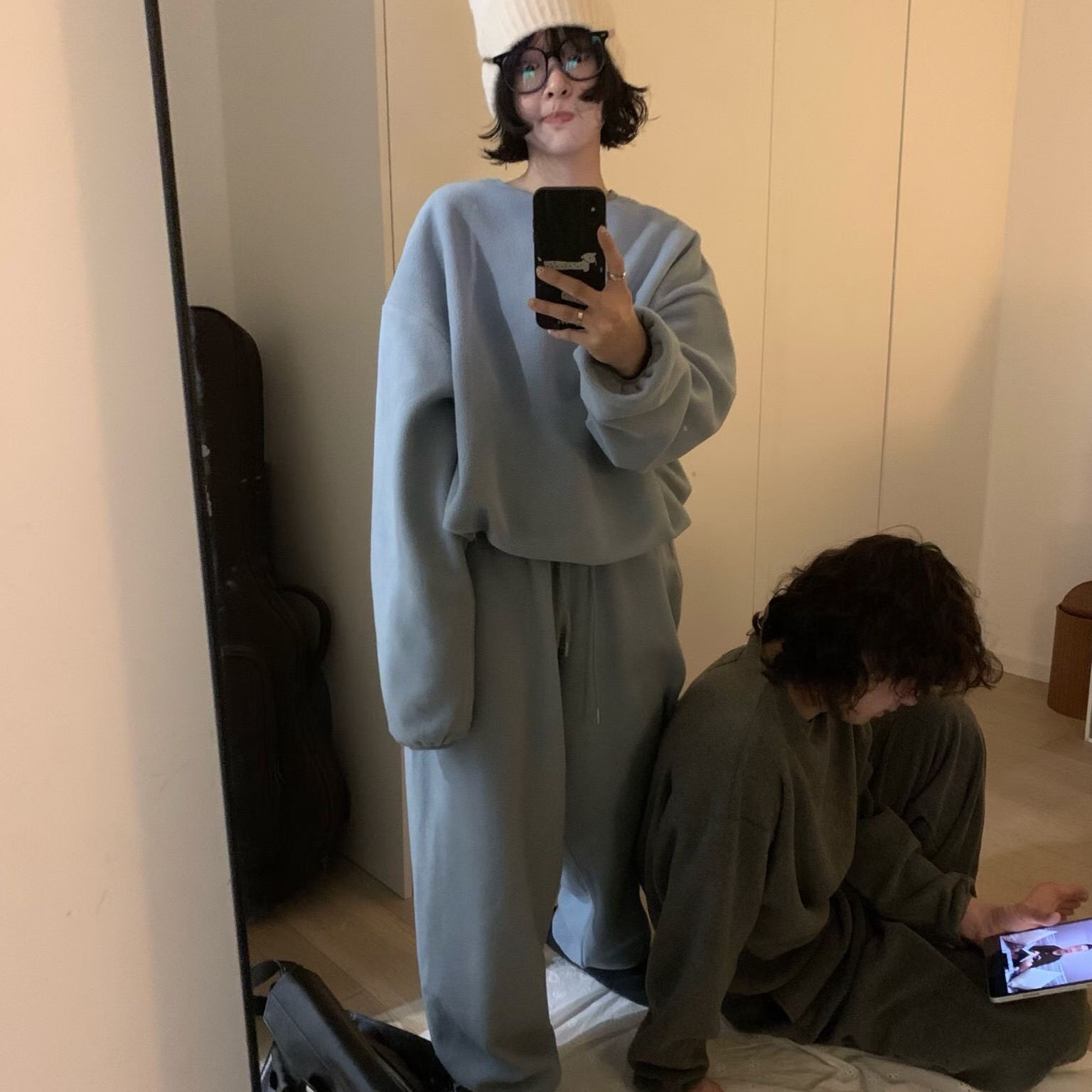 umbriel宅家BI入！温暖柔感摇粒绒卫衣+卫裤两件套韩国冬季家居服