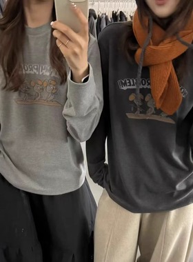 self/service软糯Q感~韩国三只小老鼠卡通磨毛加厚长袖T恤上衣女
